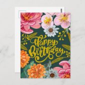Folk Blume Geburtstagskarte Postkarte (Vorne/Hinten)