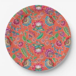 Folk Blume hellorange Blumenmuster Hochzeit Pappteller