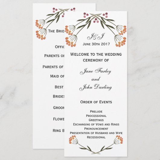 Folk-Blume-Hochzeitsprogramm Programm (Vorne/Hinten)