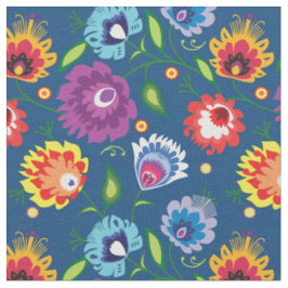 Folk-Blume in klassischem Blau Stoff