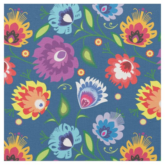 Folk-Blume in klassischem Blau Stoff (Nahaufnahme)