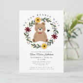 Folk Blume Teddy Bear Bear Bearly Wait Baby Dusche Einladung (Stehend Vorderseite)