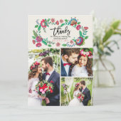 Folk-Blume | Vielen Dank | Hochzeit | 3 FOTOS Dankeskarte (Stehend Vorderseite)