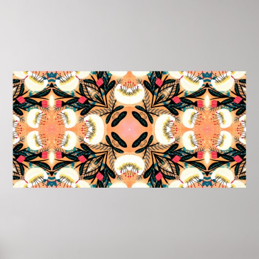 Folk Blütensymmetrisches, nahtloses Musterhandbild Poster (Vorne)
