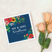 Folk Bouquet - Blue Boho Mr & Mrs Wedding Serviette