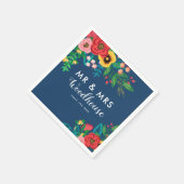 Folk Bouquet - Blue Boho Mr & Mrs Wedding Serviette (Ecke)