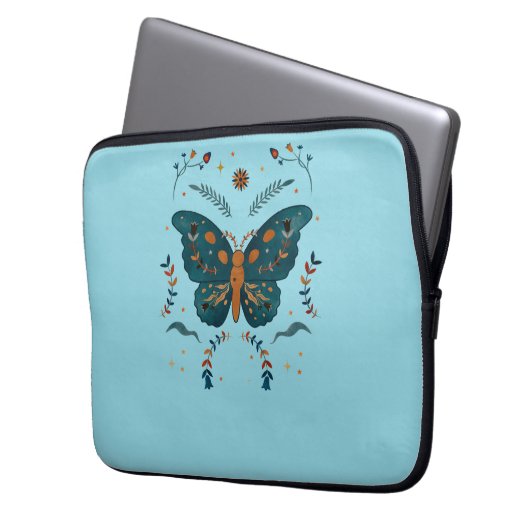 Folk Butterfly Slim Laptopschutzhülle (Vorderseite Links)