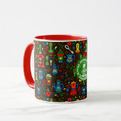Folk coffee logo badge on colorful barista pattern tasse (Vorderseite Links)