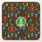 Folk coffee logo badge on dark pattern rechteckiger pappuntersetzer (Vorderseite)