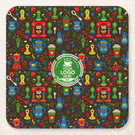 Folk coffee logo badge on dark pattern rechteckiger pappuntersetzer