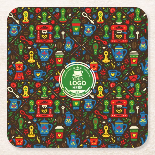 Folk coffee logo badge on dark pattern rechteckiger pappuntersetzer (Vorderseite)