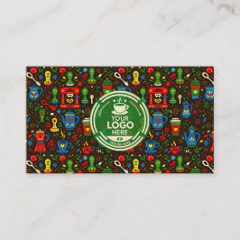 Folk coffee logo badge with green contact back visitenkarte