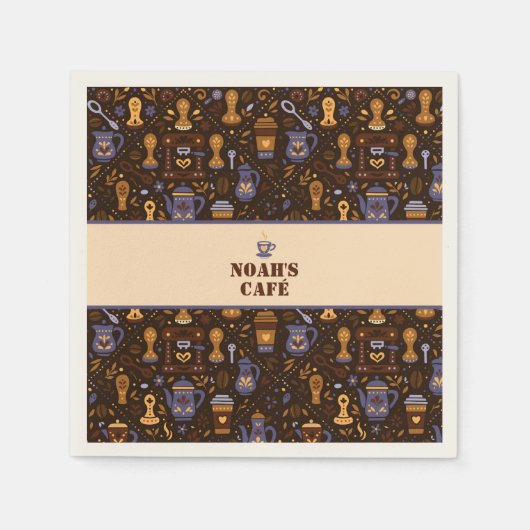 Folk coffee napkins — cocoa, caramel & slate band serviette (Vorderseite)