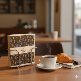 Folk coffee napkins — cocoa, caramel & slate band serviette