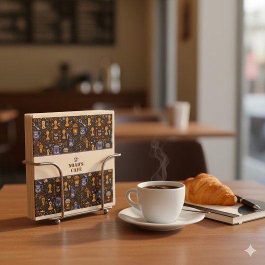 Folk coffee napkins — cocoa, caramel & slate band serviette