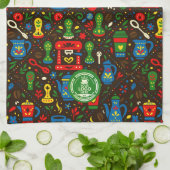 Folk coffee pattern — emerald, red & cobalt accent geschirrtuch (Gefaltet)