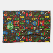 Folk coffee pattern — emerald, red & cobalt accent geschirrtuch (Horizontal)