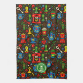 Folk coffee pattern — emerald, red & cobalt accent geschirrtuch (Vertikal)
