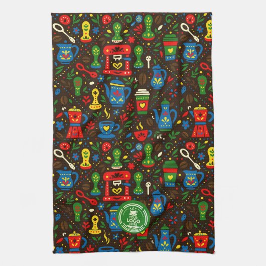 Folk coffee pattern — emerald, red & cobalt accent geschirrtuch (Vertikal)