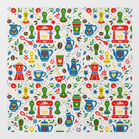 Folk coffee pattern on light background fensteraufkleber (Blatt)