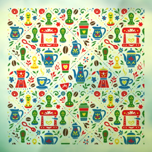 Folk coffee pattern on light background fensteraufkleber (Blatt 3)
