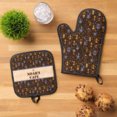 Folk coffee tools — cocoa brown with caramel ofenhandschuh & Topflappen-Set (Oben Unten)