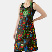 Folk coffee tools — emerald, red & cobalt on black schürze (InSitu)