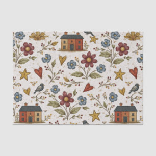 Folk Cottage Hearts Gartenmuster Seidenpapier