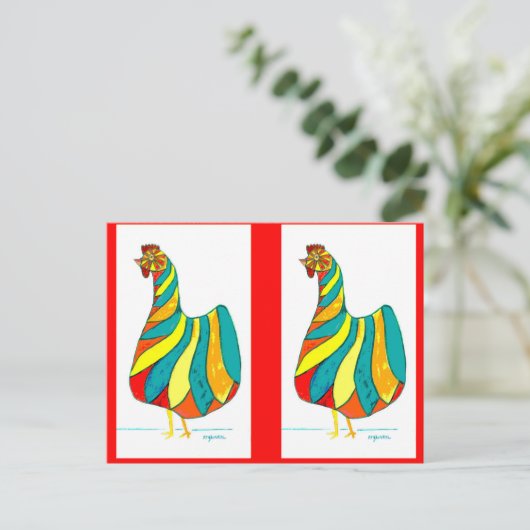 Folk Dancer Hen x2 Postkarte (Stehend Vorderseite)