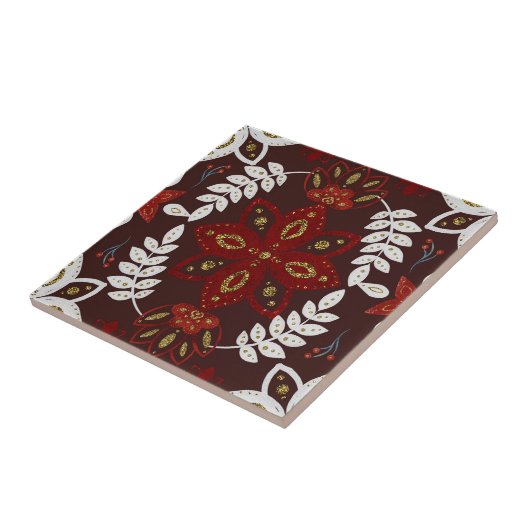 Folk Deep Red Nordic Art Fliese (Seite)