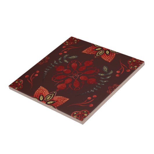 Folk Deep Red Nordic Art Fliese (Seite)