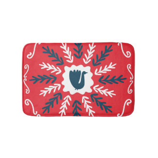 Folk Doodle Art Christmas Tile Badematte