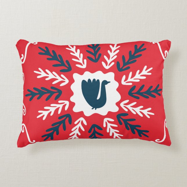 Folk Doodle Art Christmas Tile Dekokissen (Vorderseite)