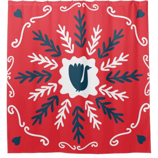 Folk Doodle Art Christmas Tile Duschvorhang (Vorderseite)