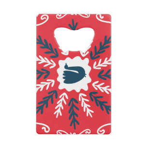 Folk Doodle Art Christmas Tile Geldbeutel Flaschenöffner