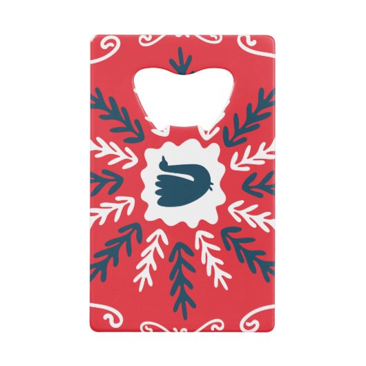Folk Doodle Art Christmas Tile Geldbeutel Flaschenöffner (Vorderseite)