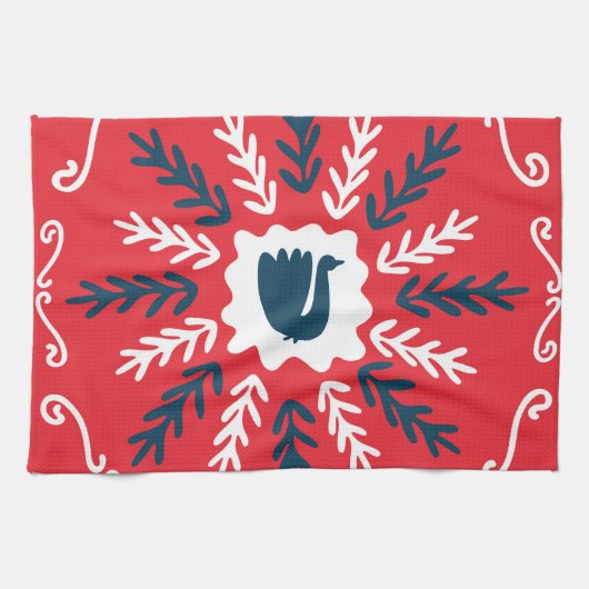 Folk Doodle Art Christmas Tile Geschirrtuch (Horizontal)