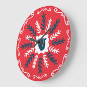 Folk Doodle Art Christmas Tile Große Wanduhr (Winkel)