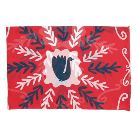 Folk Doodle Art Christmas Tile Kissenbezug (Vorderseite)