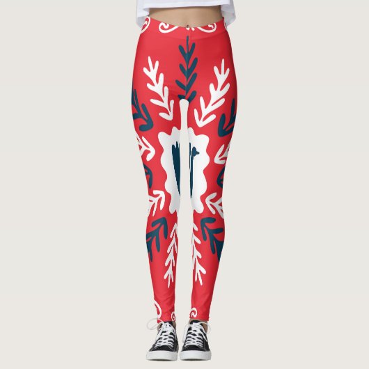 Folk Doodle Art Christmas Tile Leggings (Vorderseite)