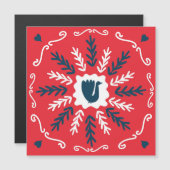 Folk Doodle Art Christmas Tile Magnetkarte (Vorne/Hinten)