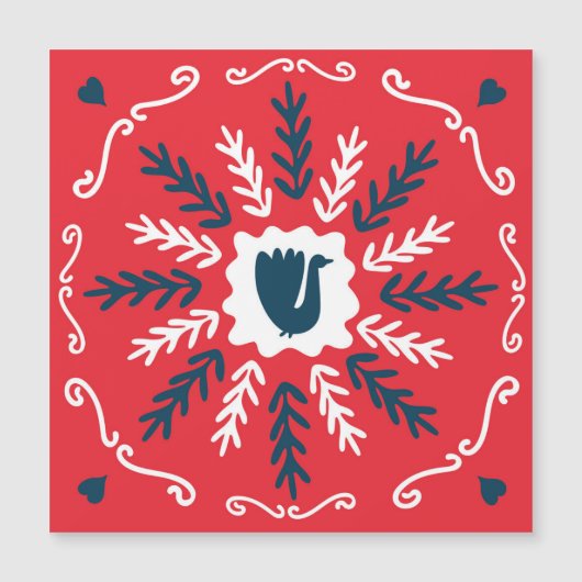 Folk Doodle Art Christmas Tile Magnetkarte (Vorderseite)