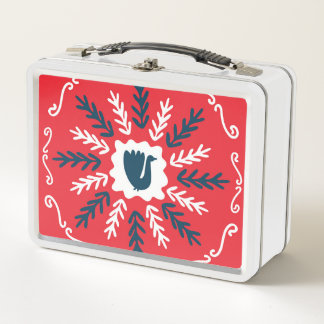 Folk Doodle Art Christmas Tile Metall Brotdose