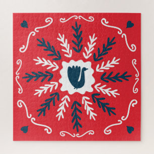 Folk Doodle Art Christmas Tile Puzzle