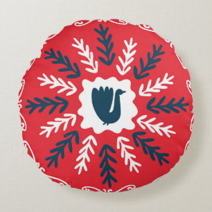 Folk Doodle Art Christmas Tile Rundes Kissen