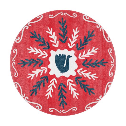 Folk Doodle Art Christmas Tile Schneidebrett (Vorderseite)