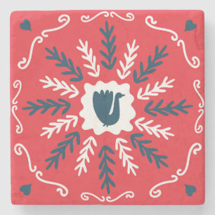 Folk Doodle Art Christmas Tile Steinuntersetzer