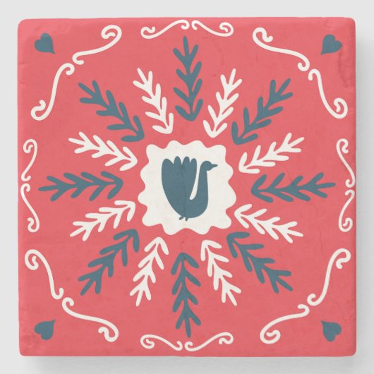 Folk Doodle Art Christmas Tile Steinuntersetzer (Vorderseite)