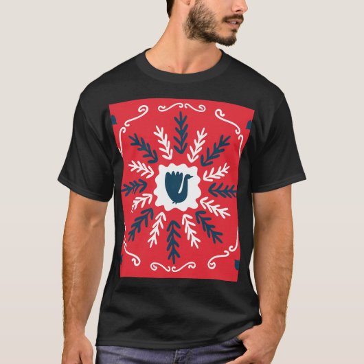 Folk Doodle Art Christmas Tile T-Shirt (Vorderseite)