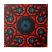 Folk Ethnic Red Black Blue Floral Muster Fliese (Vorderseite)